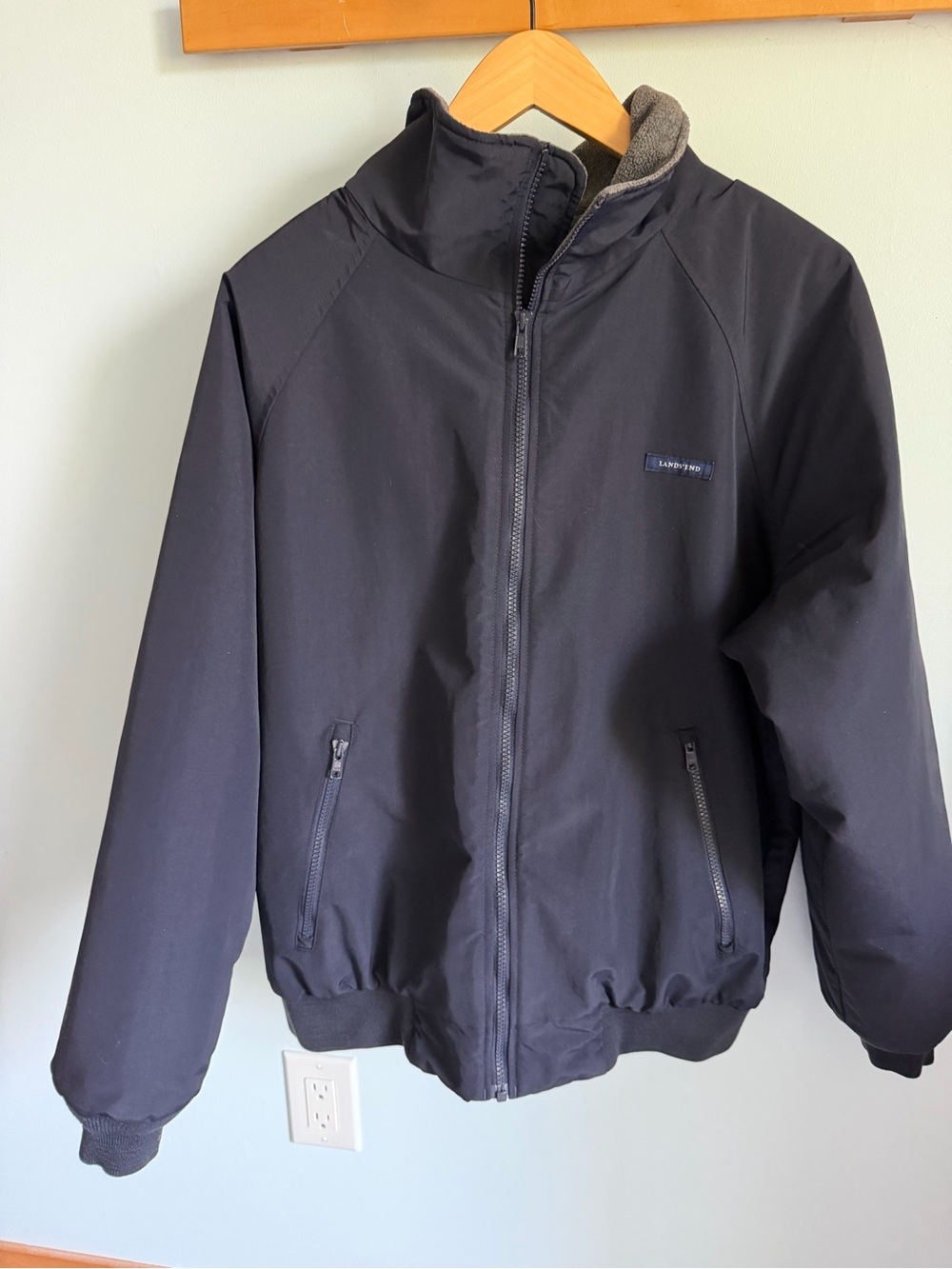 Lands' End Men's Black Zip Bomber Jacket